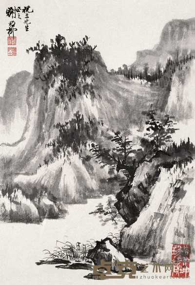 谢稚柳 秋山 镜心 30.5×21cm